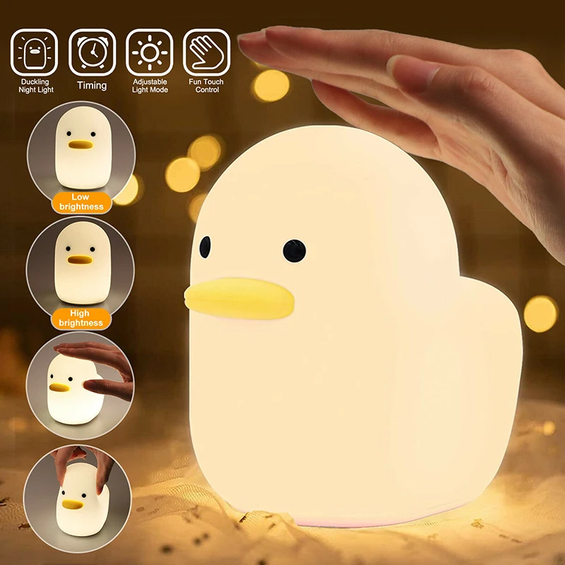 

Cute Duck Led Night Light Silicone Touch Sensor Animal Table Lamp Children Baby Bedside Home Decoration USB Creative Lighting