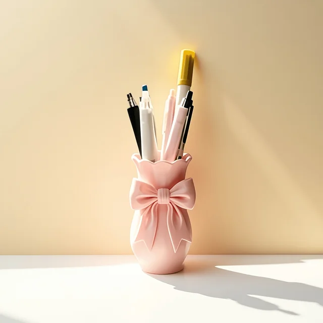 3D Printed Bow Shaped Multifunctional Decor Bottle Dual Use Flower Vase Stand And Desktop Stationery Pen Holder Decor 1