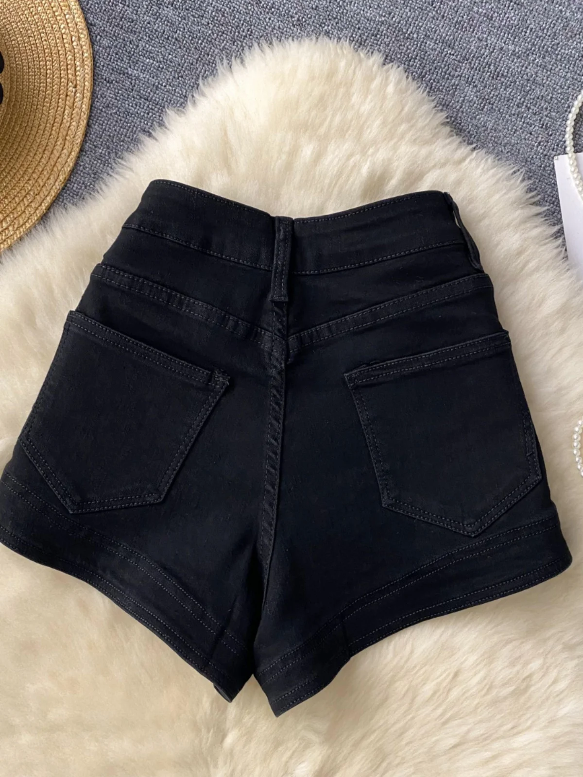Black Shorts Fashion High Waist Slimming Hot Drilling Jeans Shorts Female 2024 Summer New Casual Wide-Leg Shorts for Women