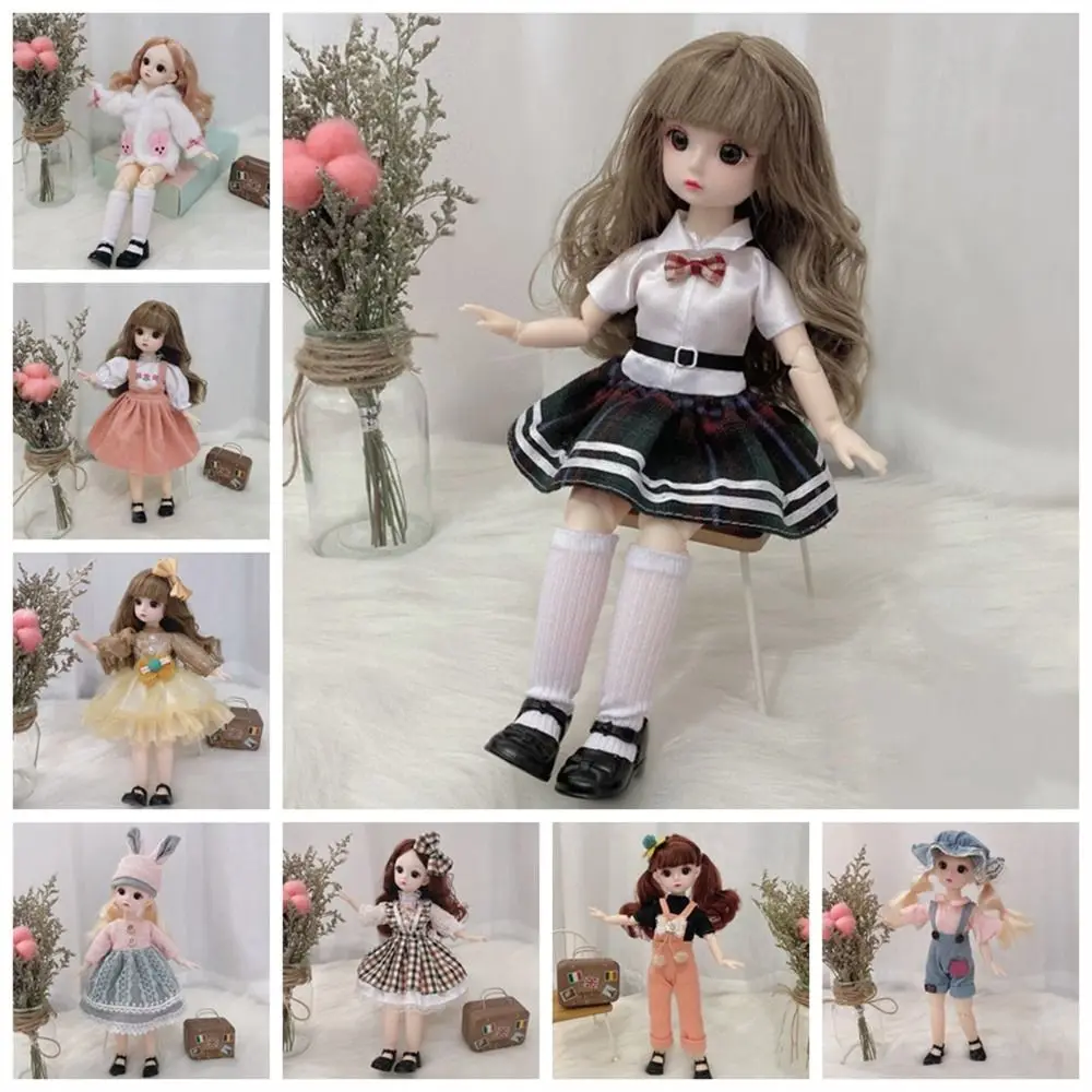 

Brown Eyes 30cm Bjd Doll with Clothes Shoes 12 Moveable Joints Doll Girl Toy Long Wig Dress Up Girl's Dress Dolls Children Gift