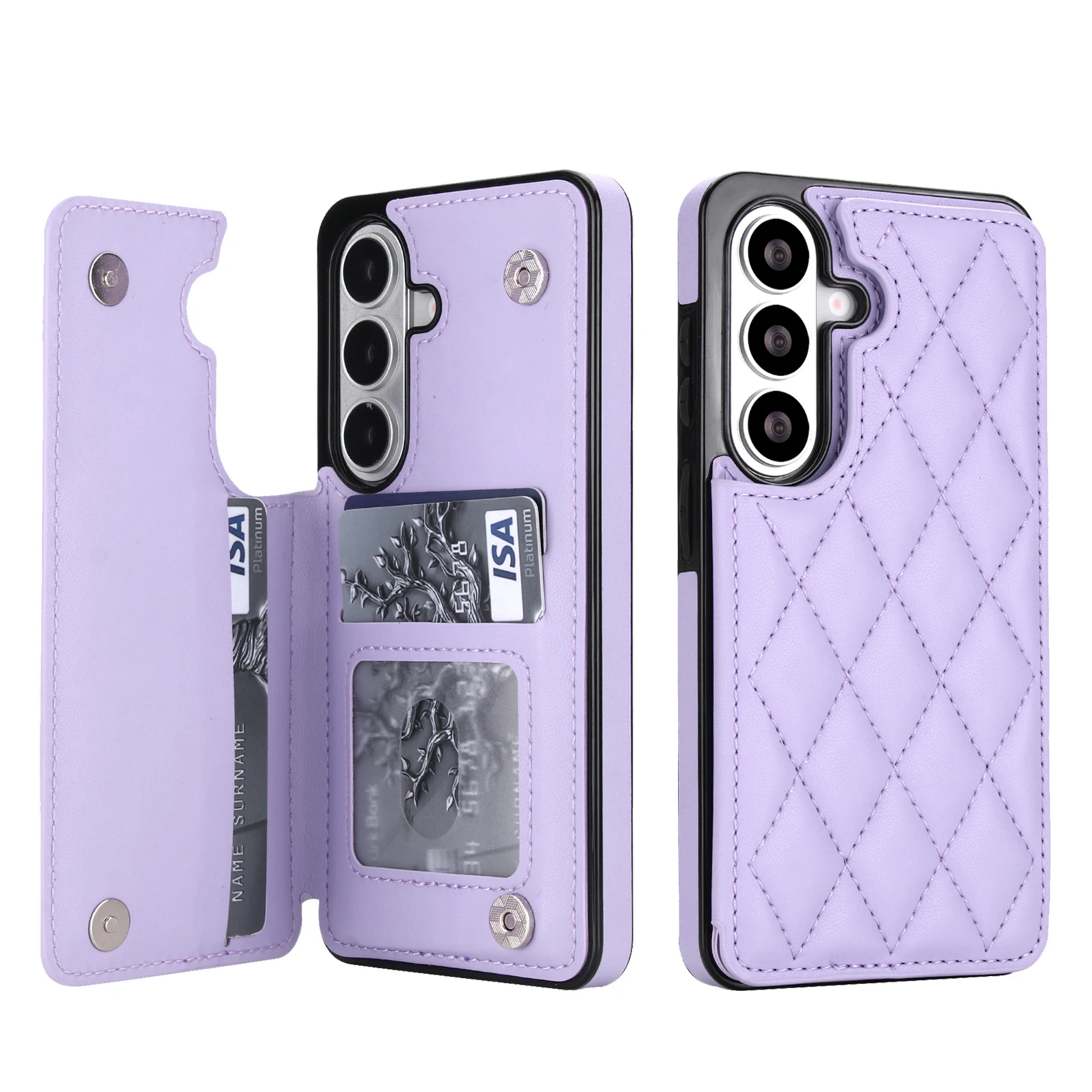 Enhanced Product Title:  
Elegant Double Button Leather Wallet Card Case - Compact and Stylish Design