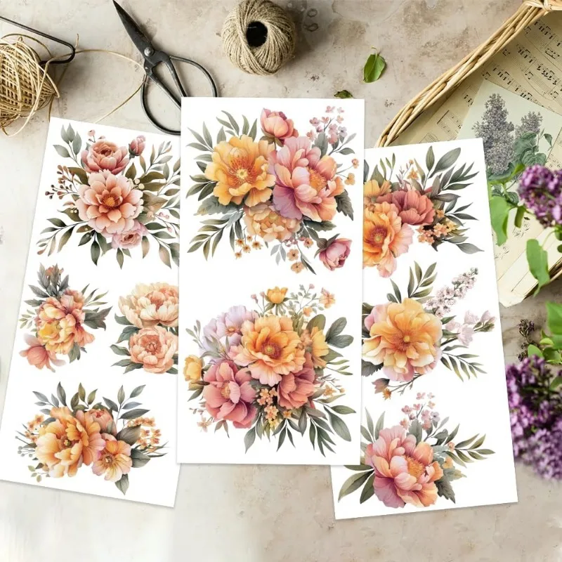 Peonies Rub on Transfers 1Set 3pcs/set for Crafts and Furniture 6x12 inch Flower Clusters Decor Transfer Stickers Vintage Floral