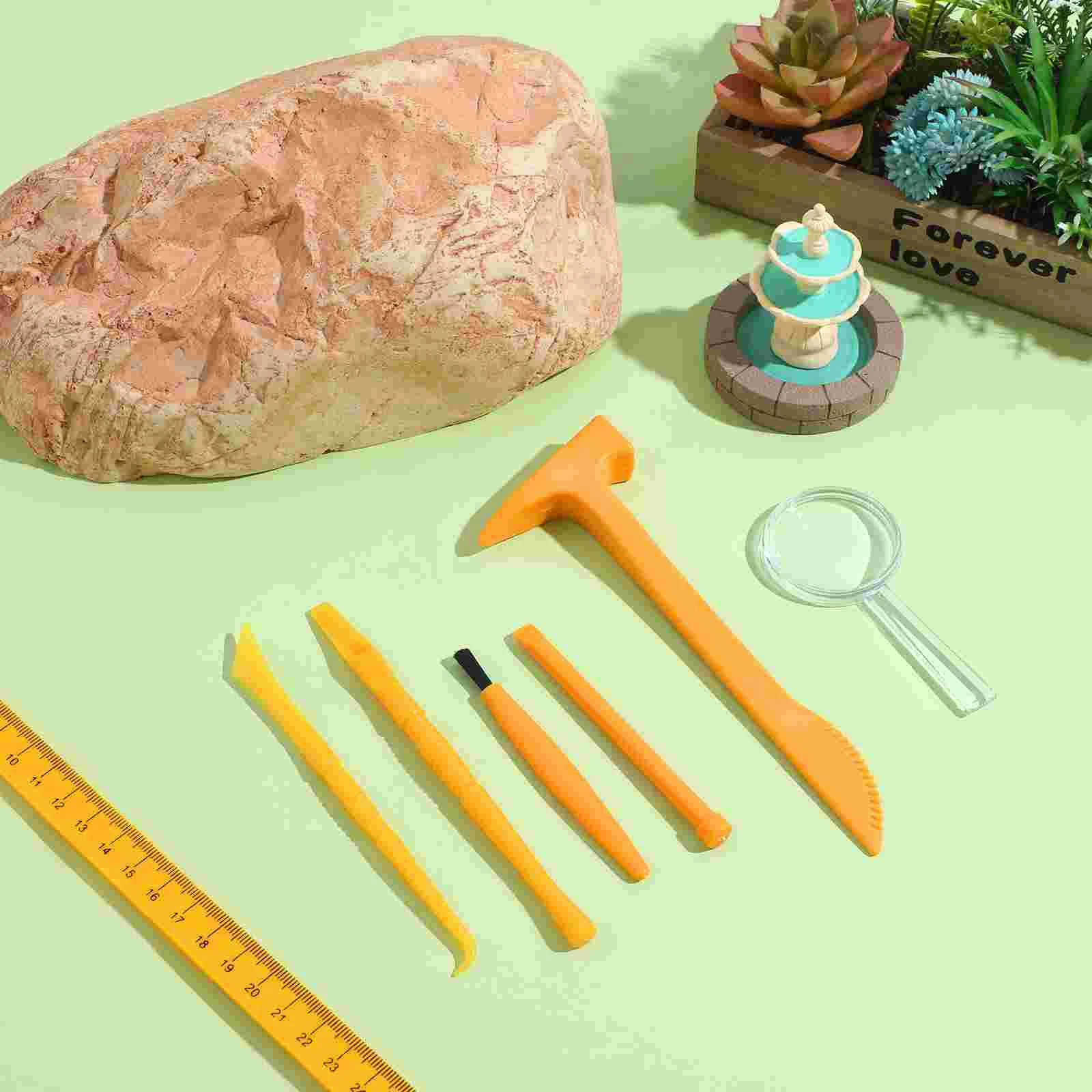 6 Pcs Excavation Tool Kit Kids Digging Toys Plastic Hammer Chisel Brush Gemstone Set Pretend Play Toy For Boys Girls Educational