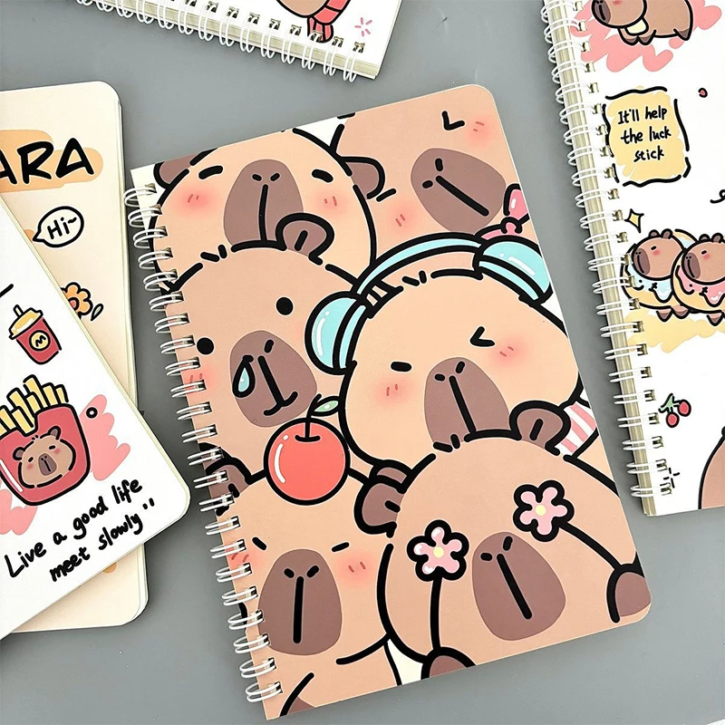 Cahier de dessin animé Kawaii Capybara, cahier à bobine A5, cahier d'exercices, bloc-notes mignon, journal intime, fournitures de papeterie scolaire
