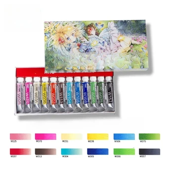 Serie di 12 colori di acquerelli trasparenti colorati, set di colori ad acqua speciali da 5 ml per pittura a mano fai-da-te.