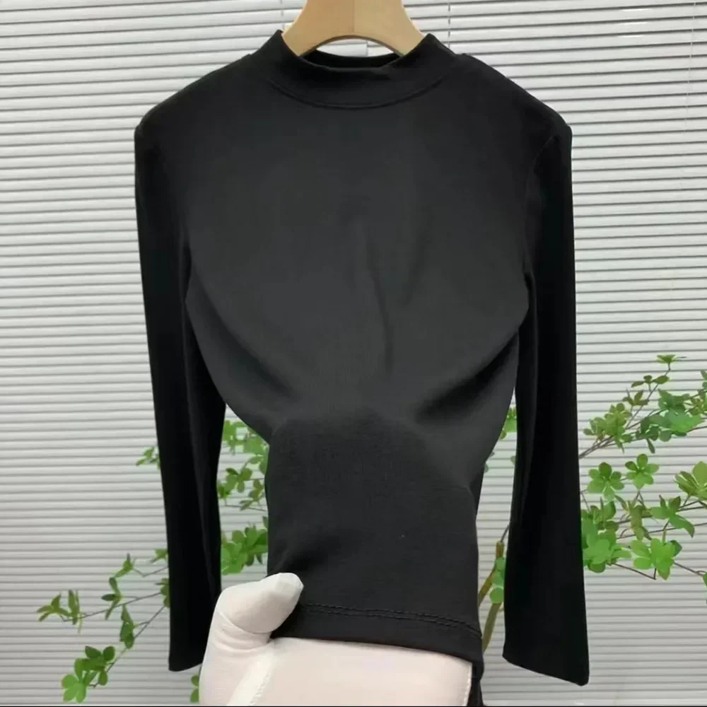 

Winter New Long-sleeved Blouse Half-high Neck Bottoming Shirt Solid Color Slim Stretch T-shirt Female Plus Velvet Skinny