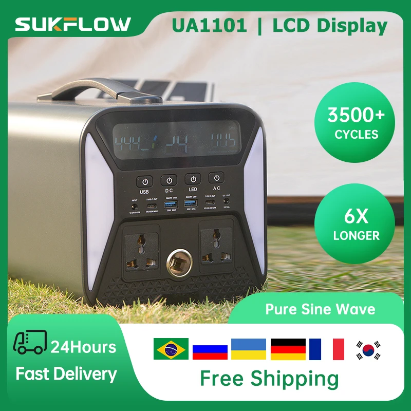 

Sukflow 1000W 110V 230V Pure sine wave Solar Camping backup portable outdoor power suppl