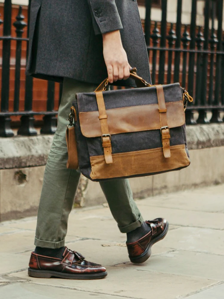 Mazat krém na boty plátna kabelka pánská vodotěsný bedra brašna vintage plátna kůže briefcases 14