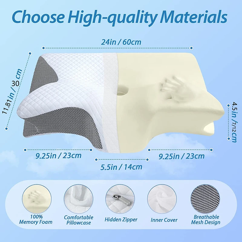 Memory Foam Cervical Pillow, 2 in 1 Ergonomic Contour Orthopedic Pillow for Neck Pain, Contoured Support Pillows,big Pillow