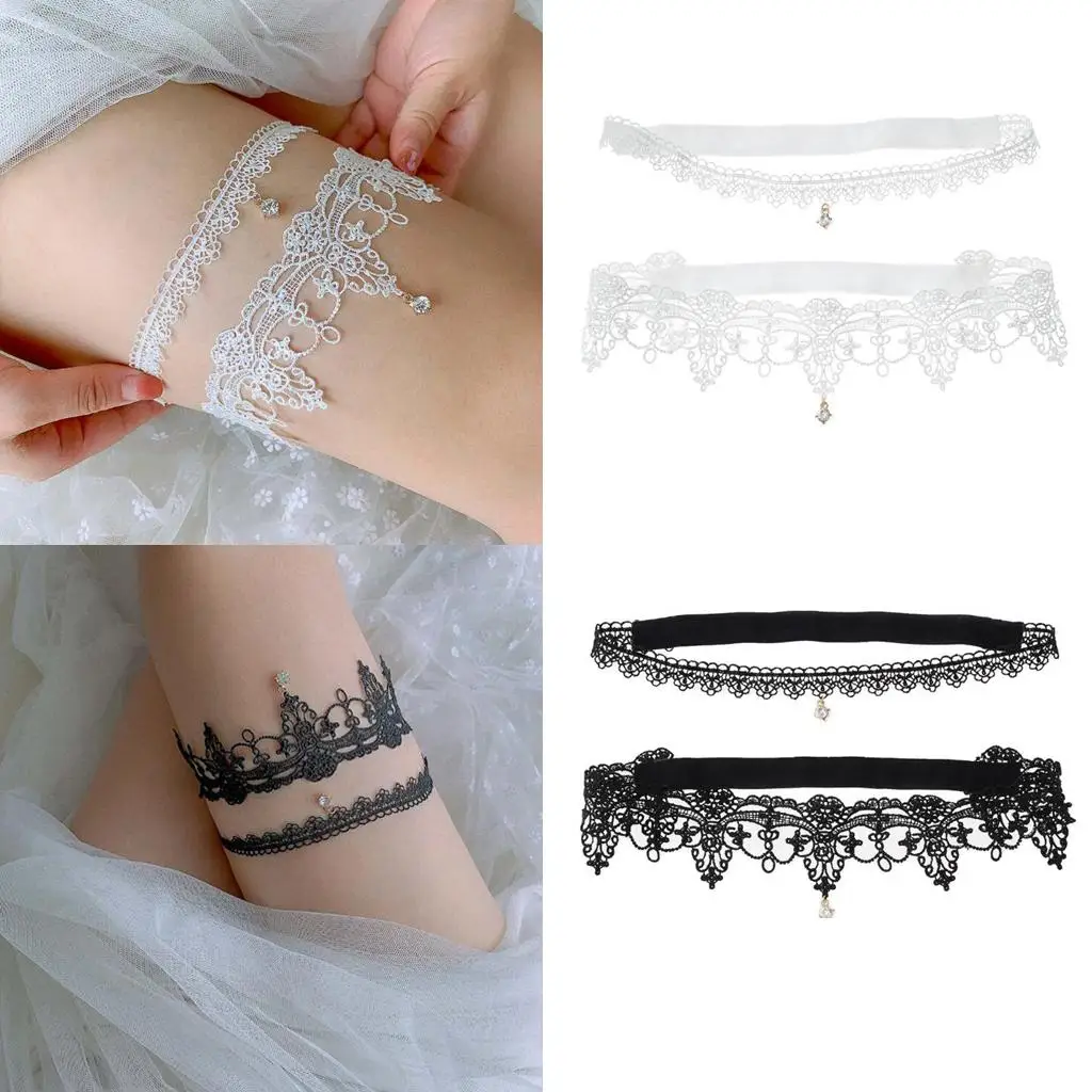 

2pcs Wedding Garter Legs Circle Bands Stretchy Lace Belts Elastic Thighs Straps for Bridal Wedding Cosplay Prom Party