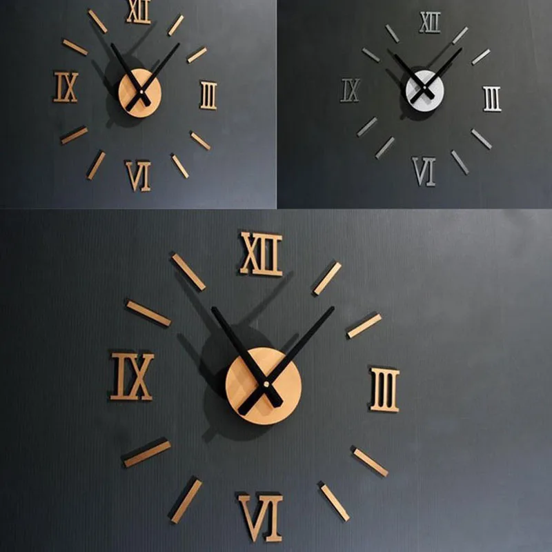 Wall Clock Wall Clock Sticker DIY Quartz Clocks sticker 3D wall clock Roman numeral mirror acrylic home wall Self Adhesive Hanging Watch decoration sticker