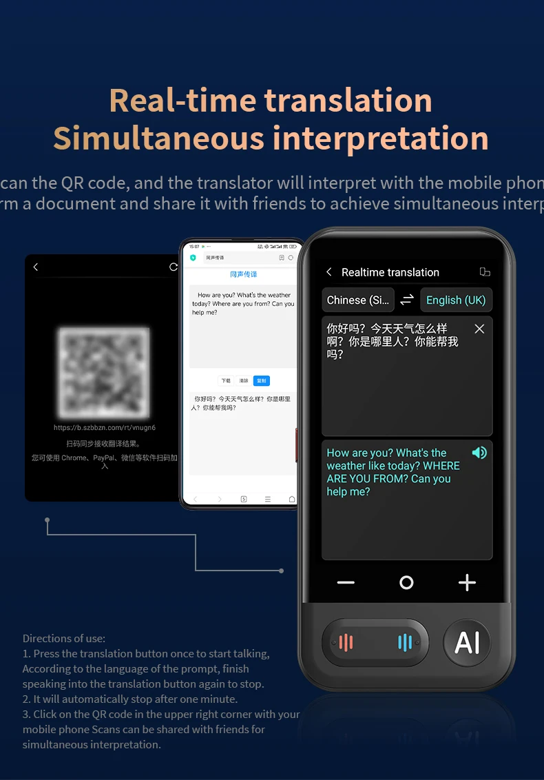 Smart Instant Voice Offline Translator Machine Z16 Support 139 Languages Real Time Multi-Languages Tool Portable Translation