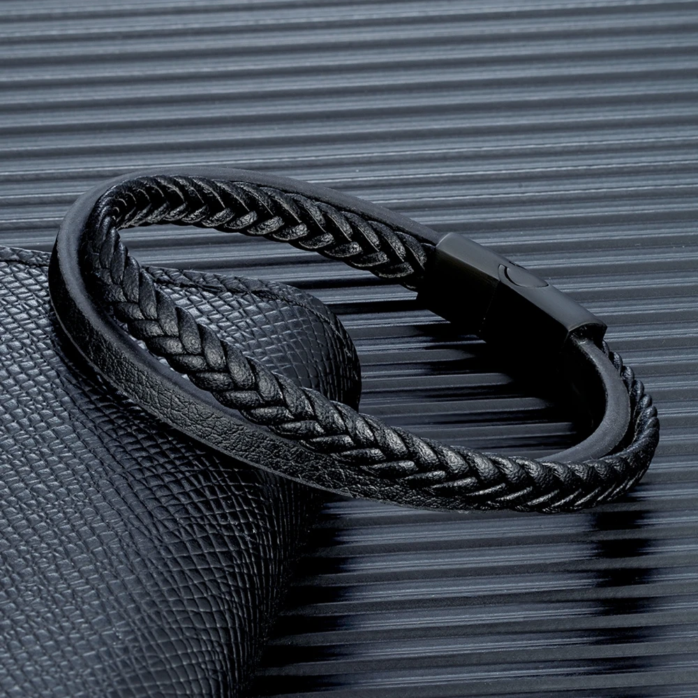 Coolsteelandbeyond Pulsera De Cuero Trenzada Negra Fina Unis | Envío Gratis