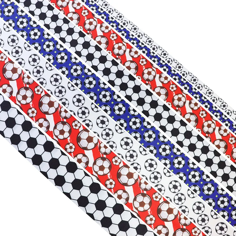 9mm 25mm 38mm Sports Soccer Football Print Grosgrain Ribbon Hairbows Materials Band DIY Sewing Accessories Gift Packing Crafts