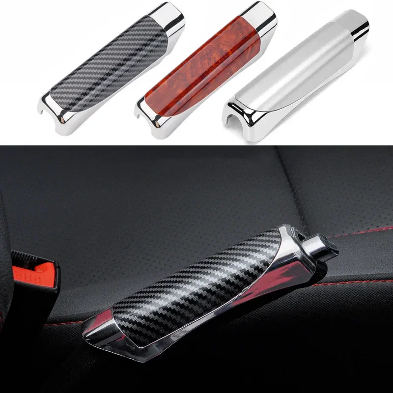 Universal Car Handbrake Protect Cover Car Styling Wood Carbon Fiber Decor handbrake sleeve ABS Smooth SUV Interior Accessory
