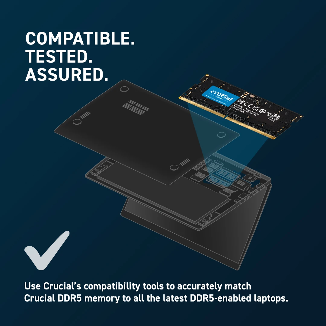 Crucial DDR5 노트북 메모리 RAM, DDR5 5600MHz SODIMM 1.1V CL46, 16GB, 24GB, 32GB, 48GB