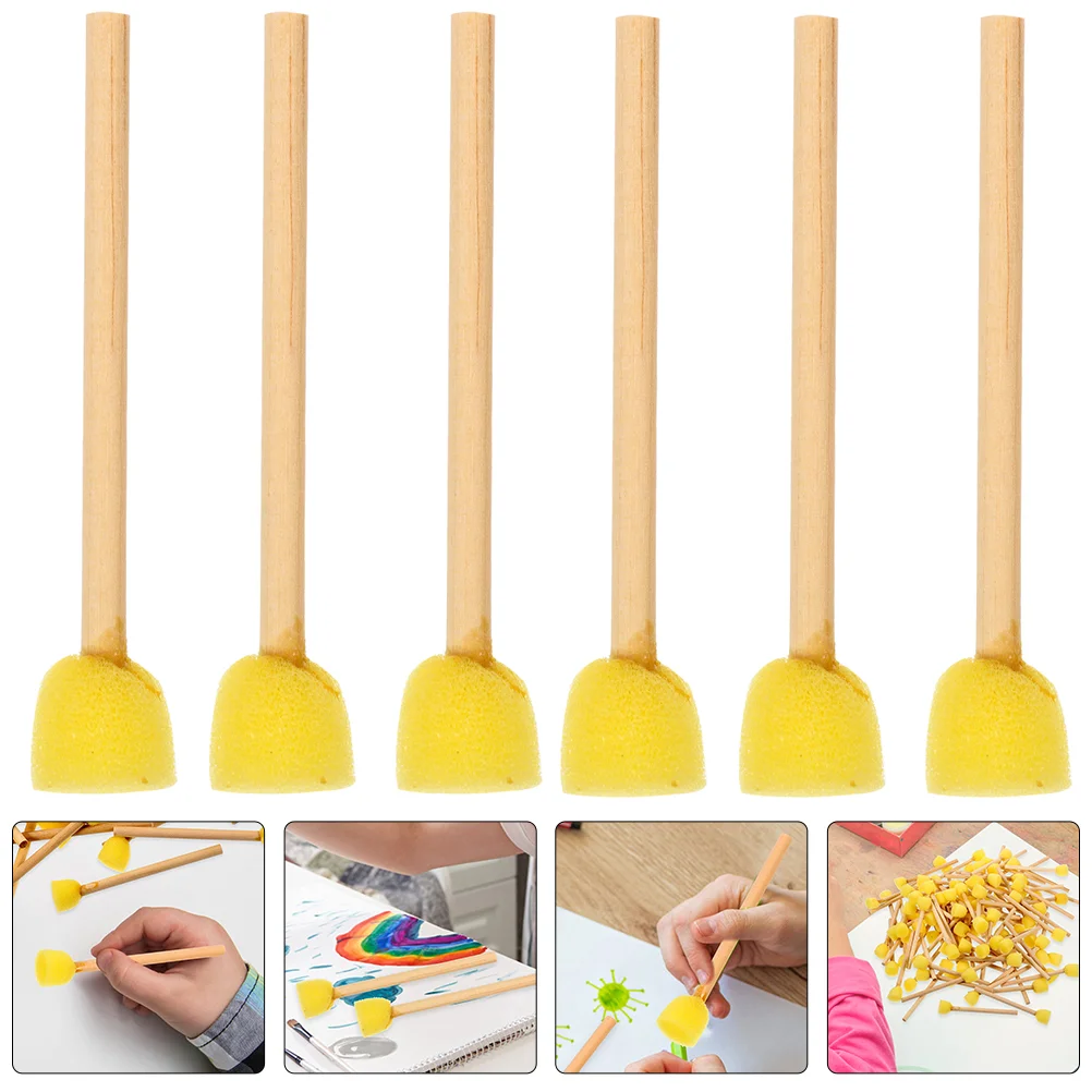 

12 Pcs Sponge Brush with Wooden Handle Paint for Kids Natural Sponges Painting Round