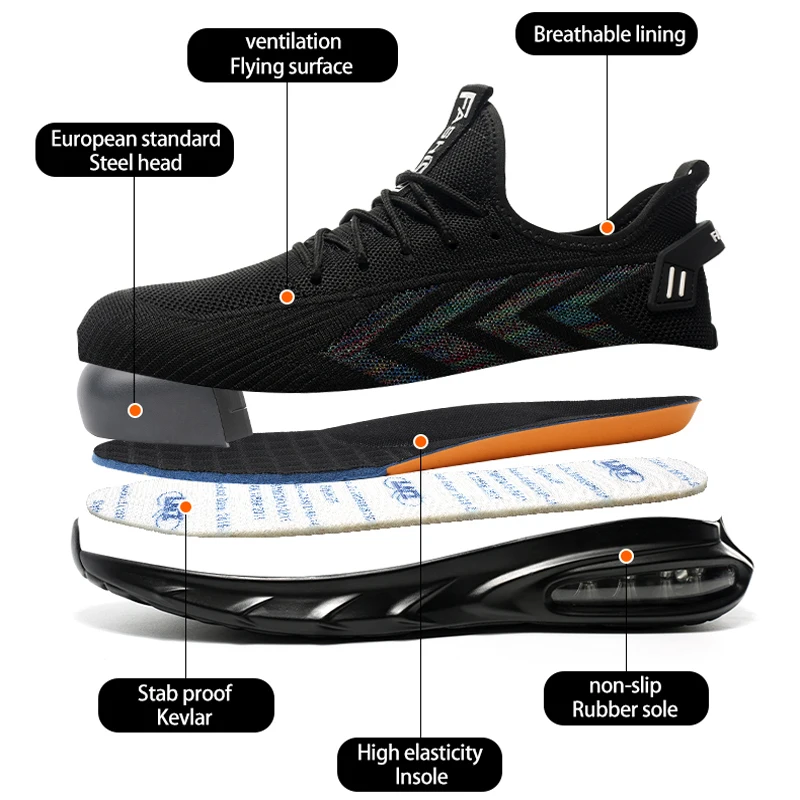 Scarpe protettive da uomo leggere con cuscino d'aria di sicurezza da lavoro, puntale in acciaio, stivali di sicurezza antiscivolo a prova di foratura da uomo_voghion.com