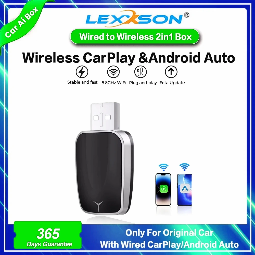 Wireless Android Auto Adapter Wired to Wireless Carplay Smart Box USB Plug and Play Online Upgrade WiFi Auto Connection 2025