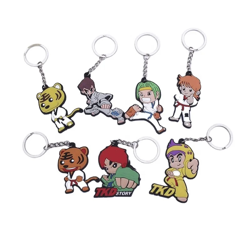 At a loss 10pieces Keychain Taekwondo Supplies Cartoon Sport Gifts for Birthday Keepsake Pendant Key Button key Ring