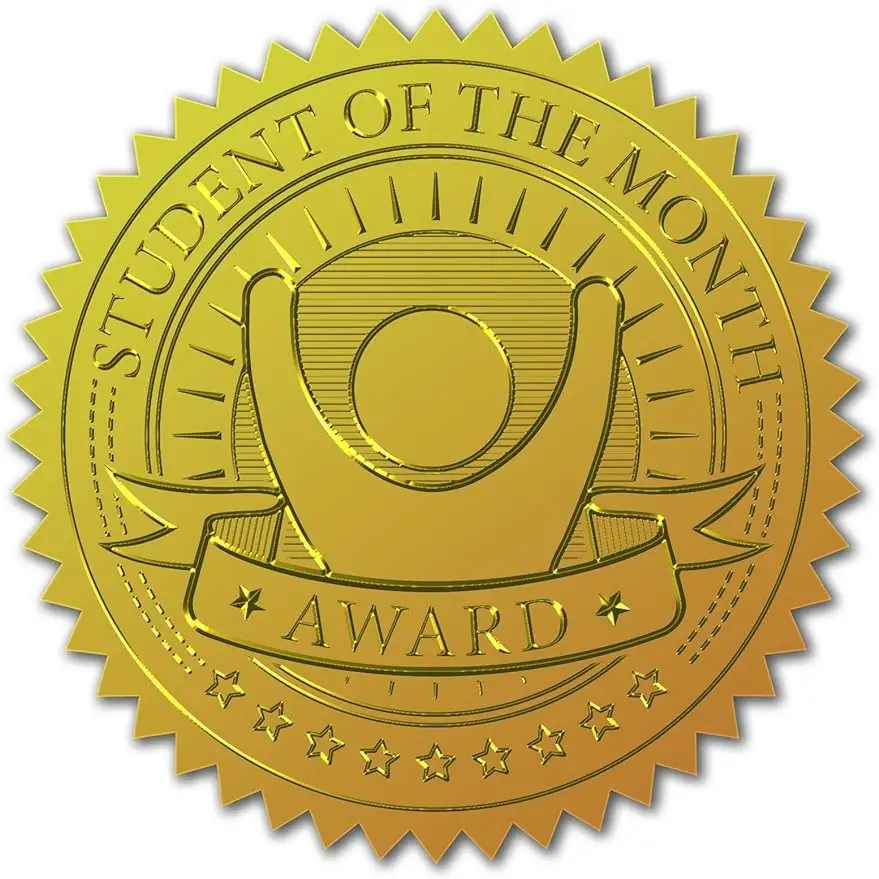 

Золотая фольга 100 шт., сертификаты, уплотнения для студентов месяца, тисненые золотые сертификаты, 50 мм круглые самоклеящиеся фотопленки