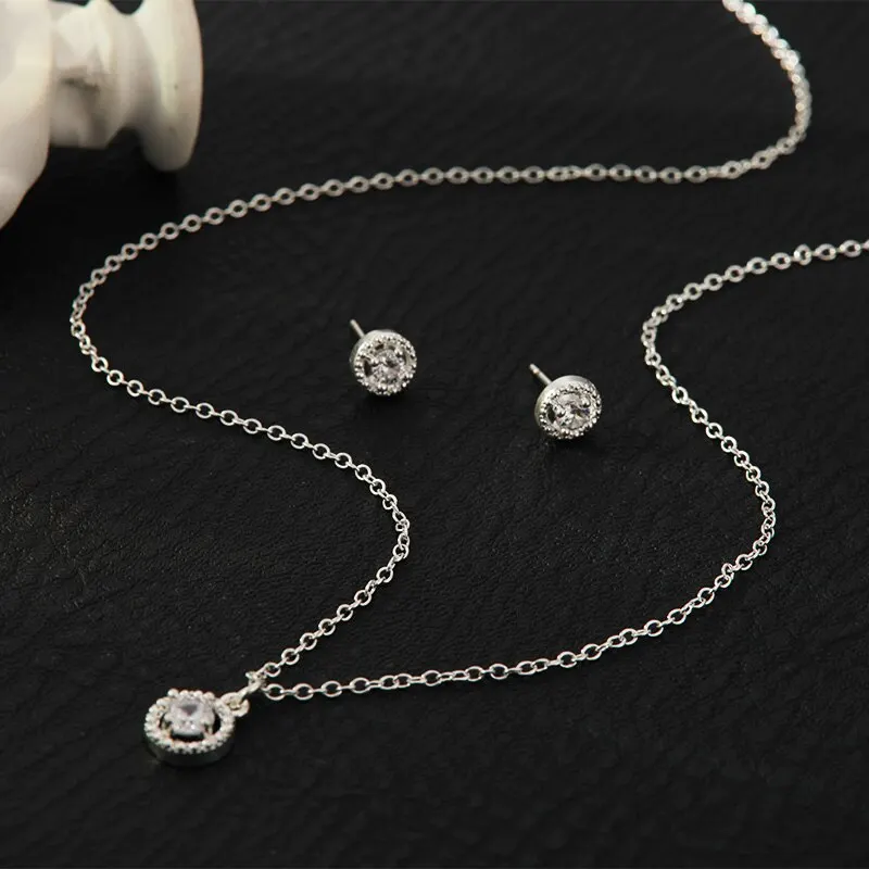 Jewelry Set Necklace Ring Earrings Female Models Light Luxury Style Brass Zirconia Bright Silver Plated Jewelry 4pcs Silver Jewelry Set Jewelry Set Silver Jewelry