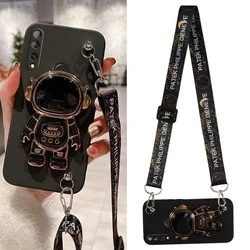Astronaut Bracket Crossbody Lanyard Square Silicone Phone Holder Case for Y7 2019 (Black)