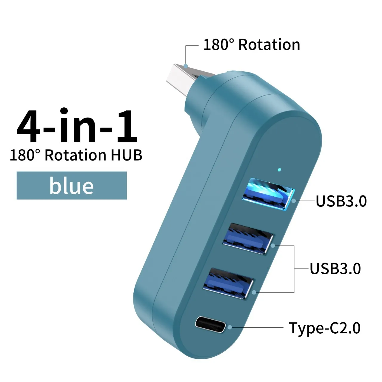 Compact Rotatable High-Speed 4-Port USB Hub Adapter