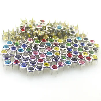 100Pcs/bag Diameter 7mm Round Nailhead Crystal Copper Spikes Claws Rhinestone Rivets DIY Leather Craft For Shoes Clothing Bag