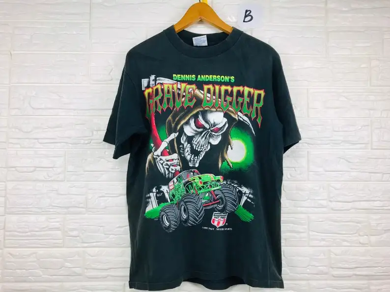 Vintage Dennis Anderson American Monster Truck Driver Grave Digger 1997 L Taglia T Shirt