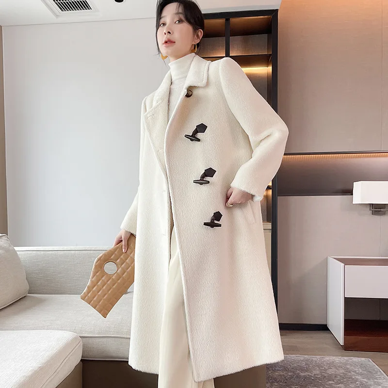 High-end Winter White Alpaca Wool Coat Women 2022 New Long 100% Alpaca Wool Straight Cylinder Elegant Liner Thickened Warm Coat women s clothing cotton liner quilted coats winter casual solid color stand collar stylish spliced zipper straight down jackets