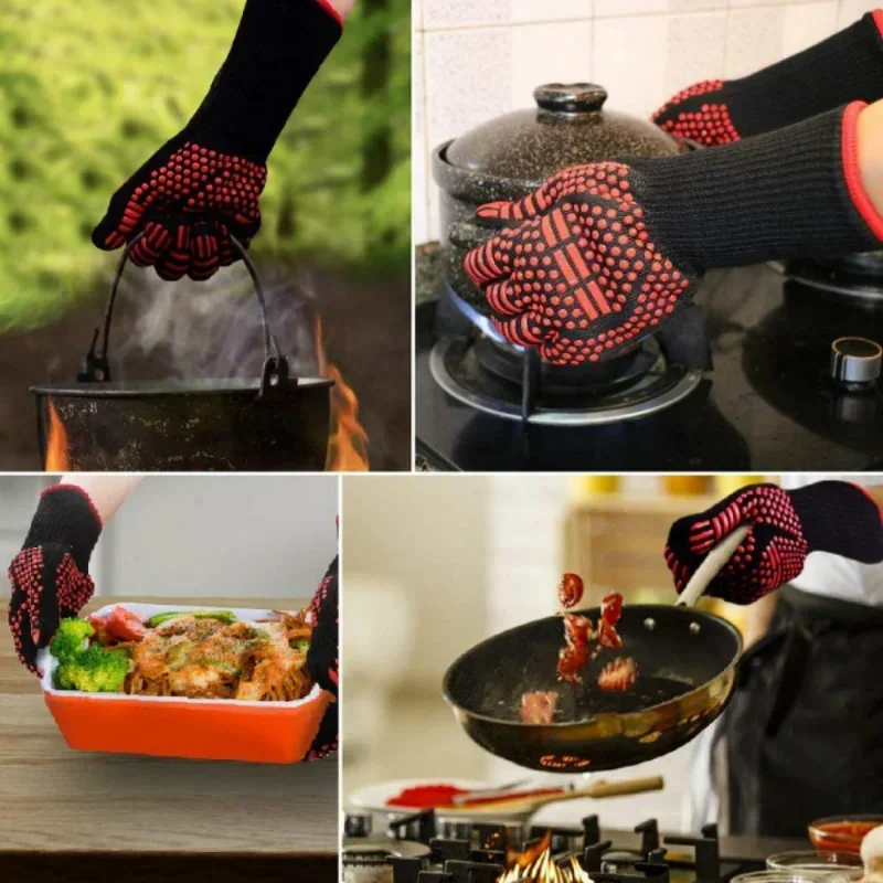 Silicone Oven Mitts Kitchen Gloves Silicone Oven Gloves One Piece BBQ Gloves High Temperature Resistance Oven Mitts 500 800 Degrees Fireproof Barbecue Heat Insulation Microwave Gloves