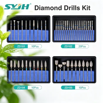 SYJH Dental 10pcs/set Diamond Drills Kit Tungsten Carbide Cutter 2.35mm HP Shank Dentistry Lab Material Jewery Polishing Supply 1