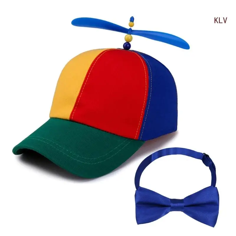 

Children Baseball Caps+Bow Tie Set Dopamine Look Harajuku Casual Caps for Kids Performances Hat with Propeller Decor