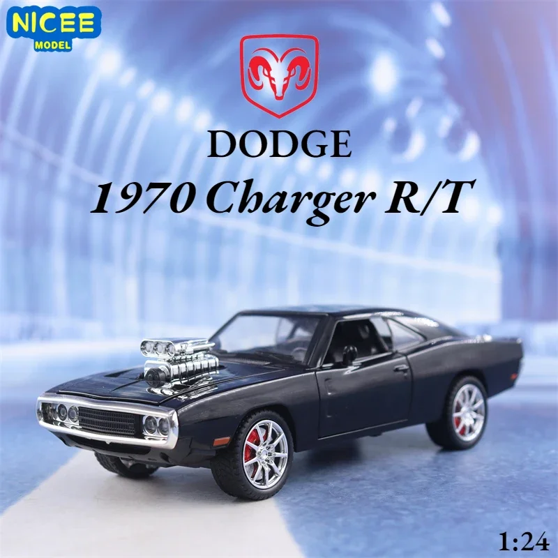 1:24 1970 Dodge Charger R/T Muscle car Diecast Metal Alloy Model car Sound Light Pull Back Collection Kids Toy Gifts A624