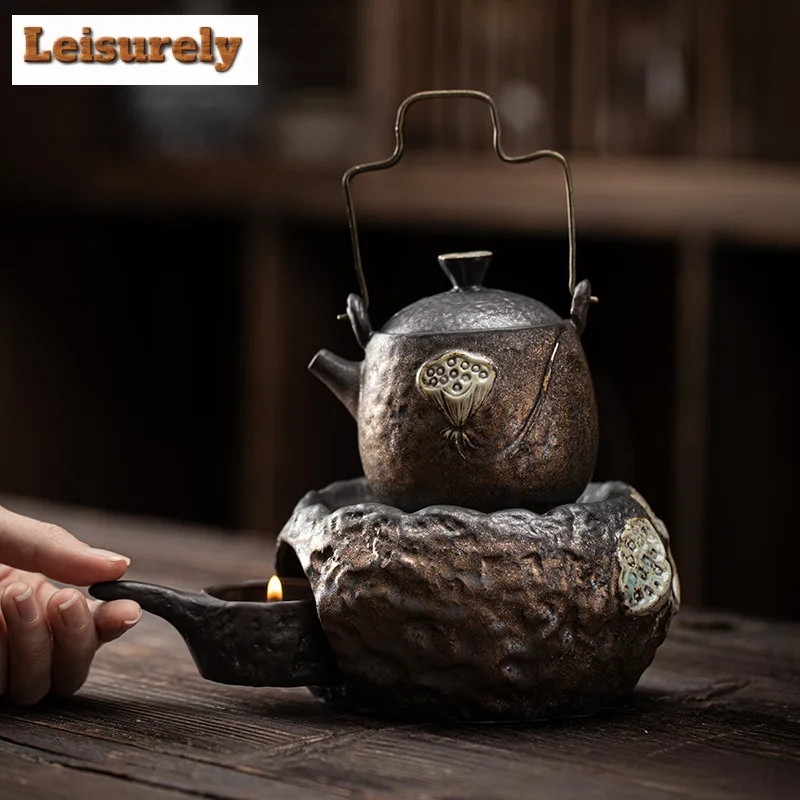 Japanese Gilded Iron Glaze Lotus Pot Warm Tea Stove Coarse Candle Heating Table Insulation Base Boiling Kettle Kung Fu Teaset