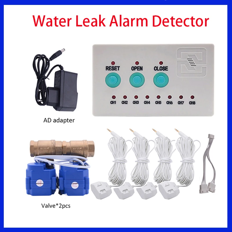 water pipe leakage alarm system with 8 water sensors 2pc dn15 1 2 valves auto closed prevent leakage for home security system Water Leakage Sensor with 2pc DN15 (1/2) Smart Valves 4pcs Water Sensor for Protection Against Water Leaks Shipping from Russia