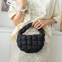Fashion Mini Puffer Tote Bag Quilted Circle Phone Purse Elegant Purple Soft Nylon Padded Key Pouch Simple Trend Handbag - Image 3