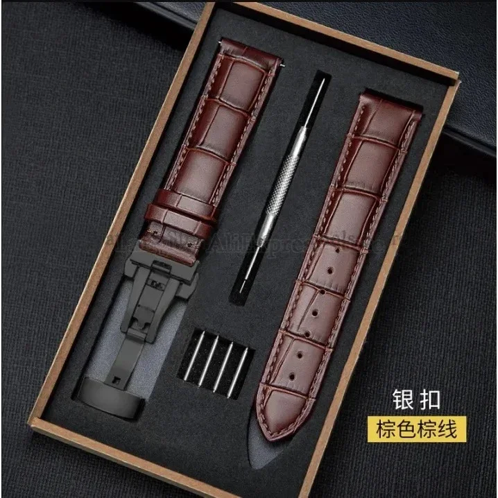 Genuine Leather Watchband with Butterfly Clasp – Universal Strap Bracelet