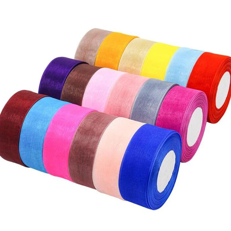 Elegant Black & Transparent Organza Ribbons for DIY Crafts & Event Decor - 50 Yards