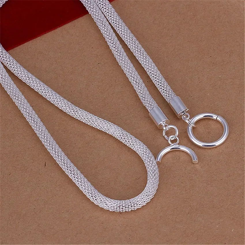 45cm 925 Sterling Silver Necklace Beautiful Fashion Elegant Jewelry Cute Charm Mesh Chain Women Lady
