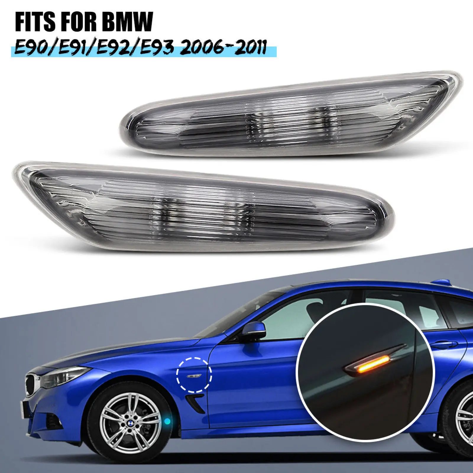 For BMW E90/E91 2pack Left+Right Side Marker Lights No Bulb For BMW E90 E91 E92 E93 06-11 Car Indicator Turn Signal Lights
