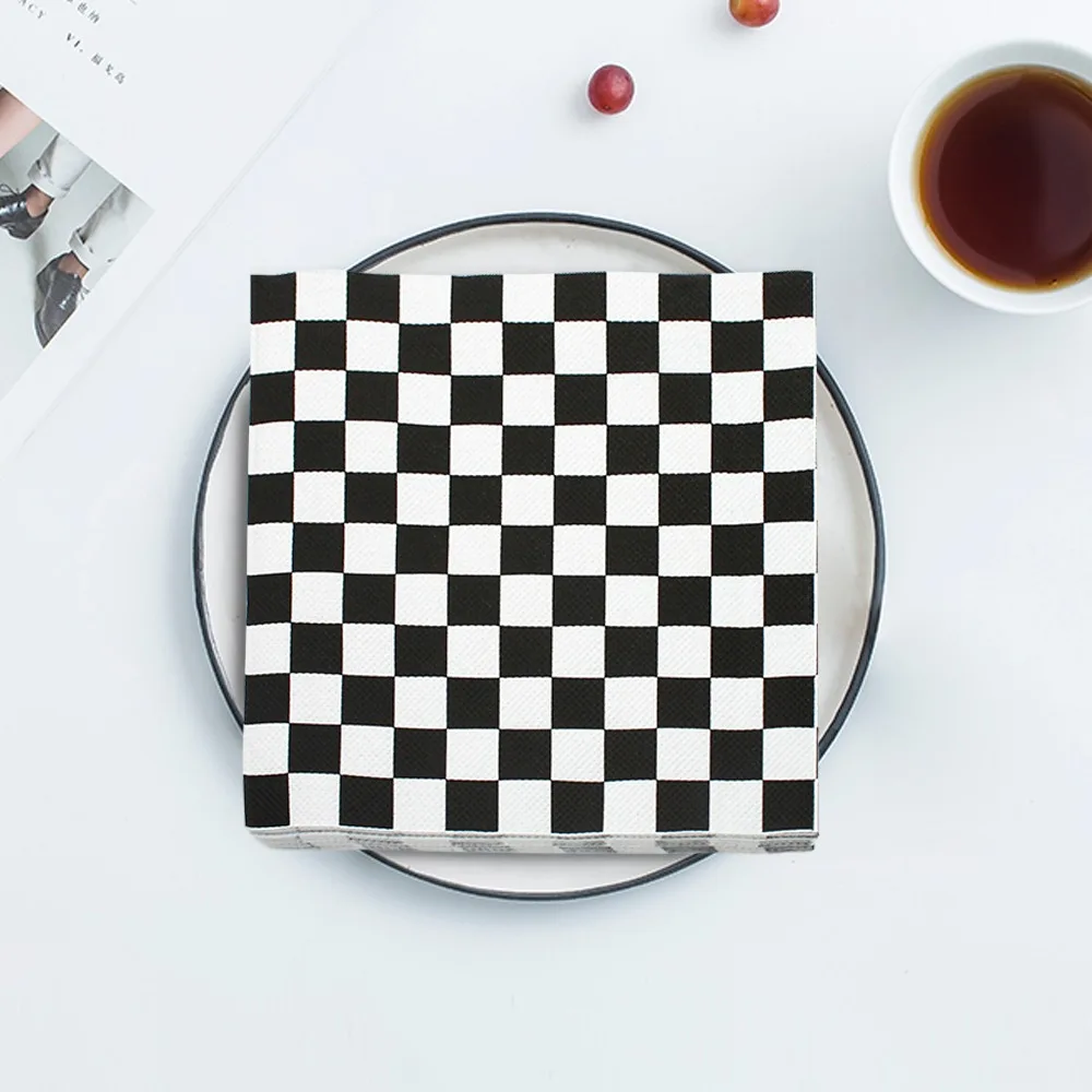 Paper Napkins 20pcs/pac Fashion Black White Checkered Printed Napkin Papers Minimalist Chessboard Patterned Coffee Shop Cloth