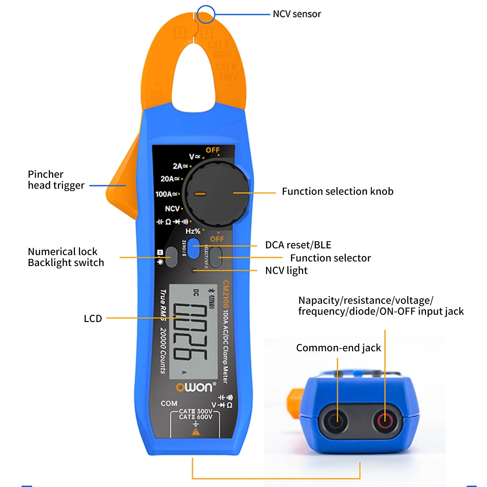 CM2100 CM2100B Intelligent AC/DC Clamp Meter Automatic CNC Range Resistance Freq