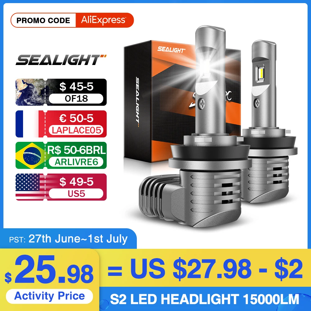 Светодиодная Автомобильная фара SEALIGHT H11 H8 H16 9005 9006 9007 k белая серия S2 CSP