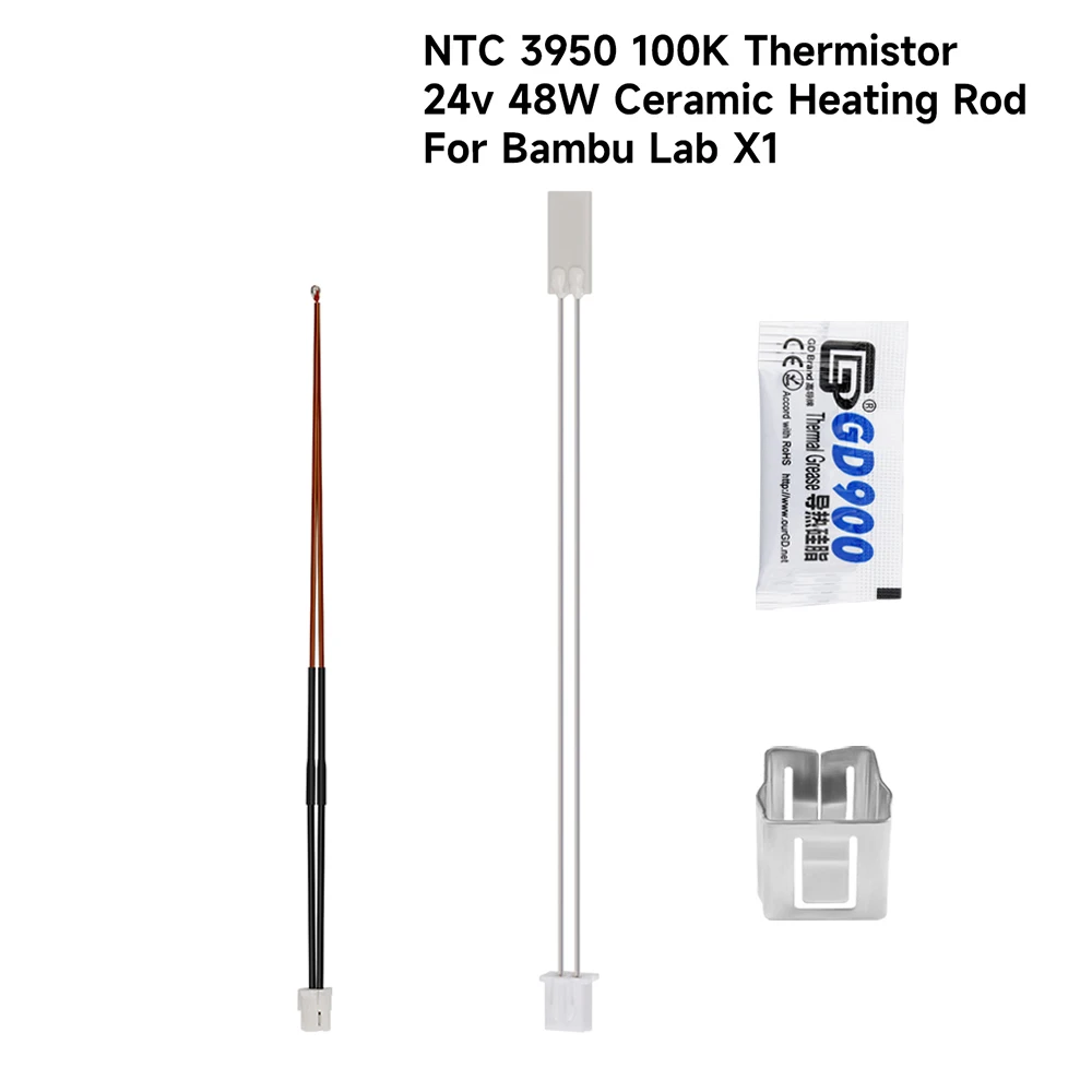 

24V 48W Ceramic Cartridge Heater For Bambu Lab X1 X1-Carbon Combo P1P 3D Printer 100K NTC 3950 Thermistor Temperature Sensor