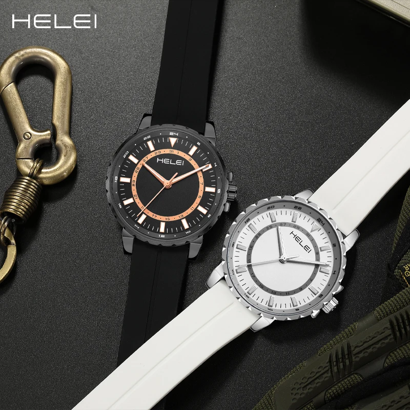 HELEI2024 Original Luxury Brand Men's Quartz Watch Waterproof Silicone Classic Fashion Quartz Wristwatch Gift For Men