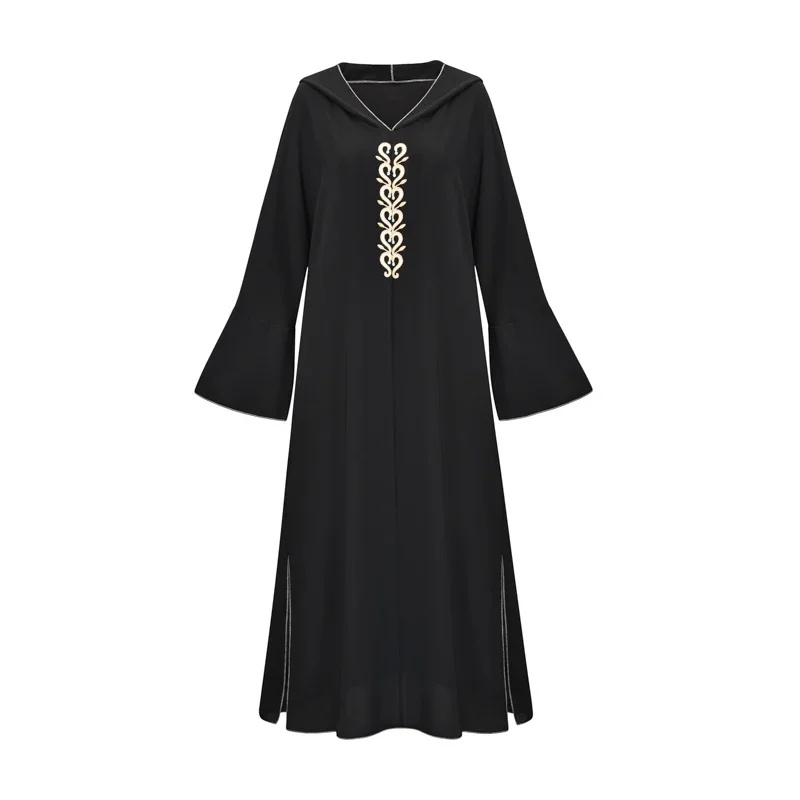 

Ramadan 2024 Dubai Robe Women's Embroidered Robe Marocain Turkish Muslim Fashion Black Hooded Dress Jalabiya Islamic Clothing