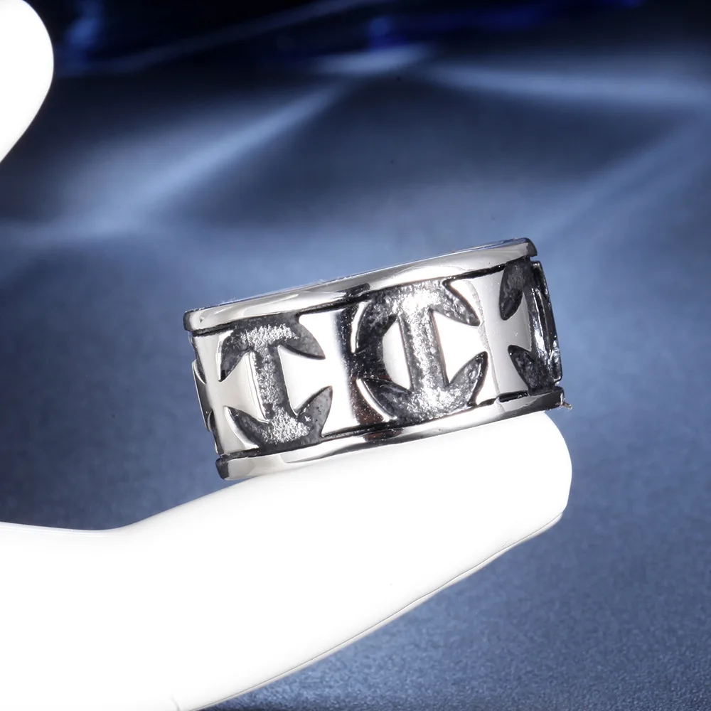 Silver color Knight Templar Cross Rings Black Punk Crusaders Band Rings for Mens Promise Jewelry Anel Dropshipping 4