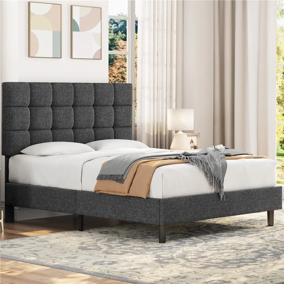 Marco de cama de plataforma tapizada tamaño completo/Queen/King con soporte  de listones de cabecero ajustable, cama doble para adultos y adolescentes -  AliExpress, image size:960x960
